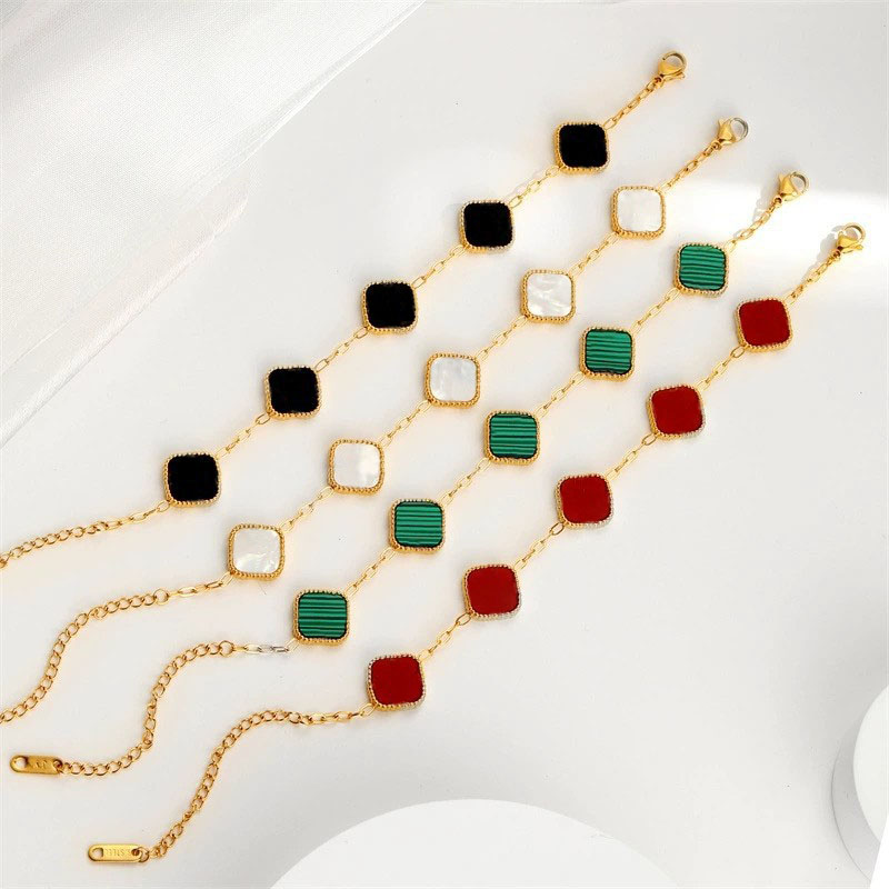 Rose gold chains four-leaf clover bracelet female white fritillaria red agate light luxury multiflower bracelet new bracelet high-grade fashion acce