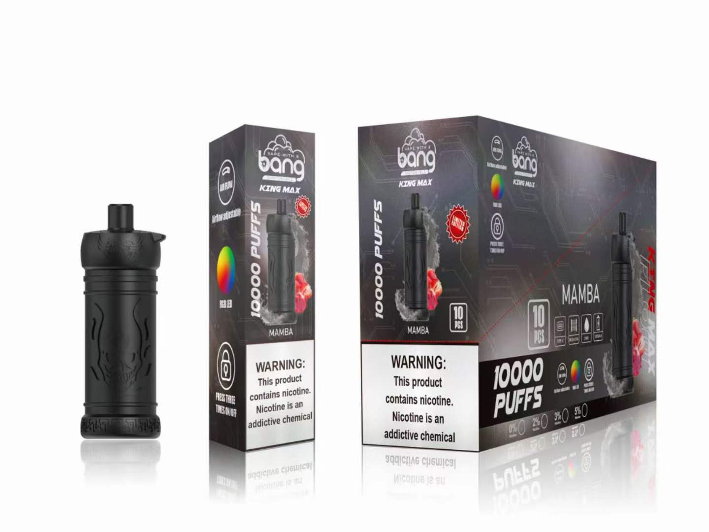 

Authentic Bang 10k puffs disposable E cigarettes Bar vape pen puff 10000 Device 20ML pod 850mah Mesh Coil Airflow Adjustable RGB LED Light Vapes