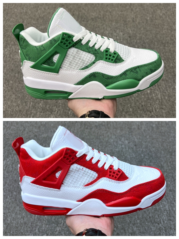 

Designer Luxurys Trainer Jumpman 4 4s retro Sneaker Virgil Casual Shoes Calfskin Leather Abloh Green Red Leather Overlays Platform Low Sneakers Size 36-47
