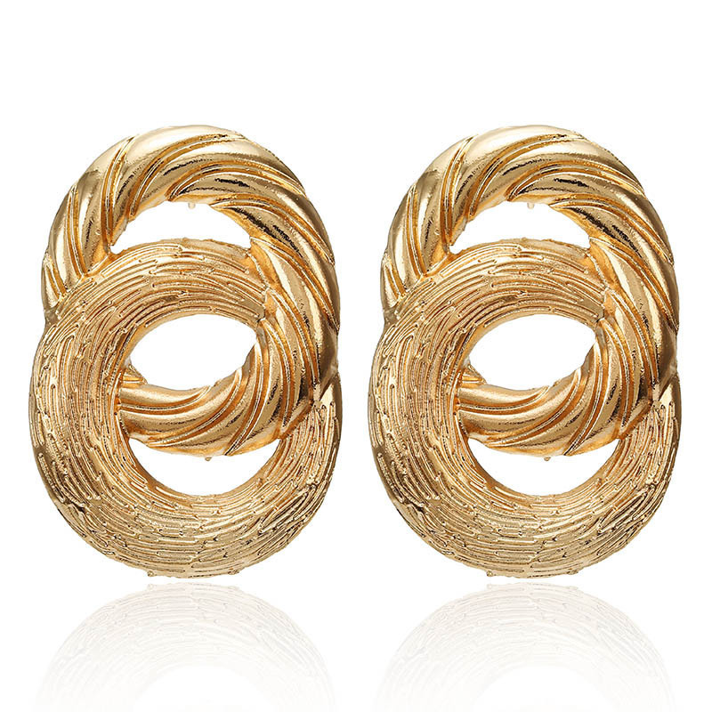 

Stud Accessories Alloy Solid color fashion double ring Metal Earrings nightclub commuting jewelry