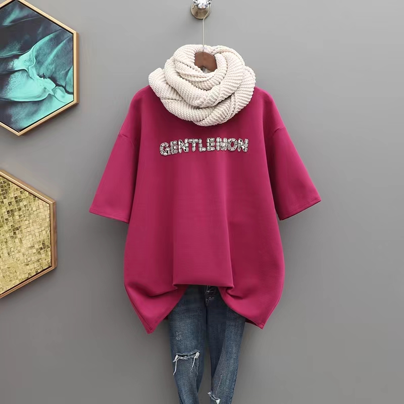 

Women's T-shirt T-shirt Cartoon Hot Rolled Diamond Polished Thickened Large Short Sleeve Autumn and Winter Loose Bottom Shirt for Womenhand Sewn Jewelry, Ivory