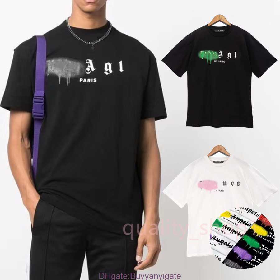 

Designer Luxury Summer T-shirt Palms Brand Angel Clothes PA Clothing Spray Letter Short Sleeve Spring Tide Mens Womens Angles -XL, Black / blue