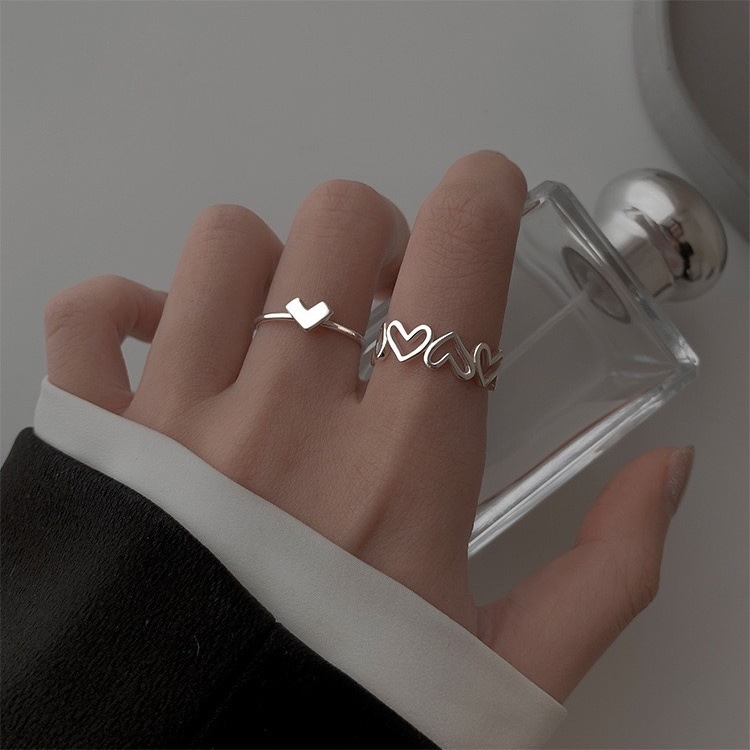 

2 Piece Heart Hollow Band Ring Accessories Fashion Trend Charm Out Opening Silvery Custom Women Simple Ins Adjustable Ring Wholesale