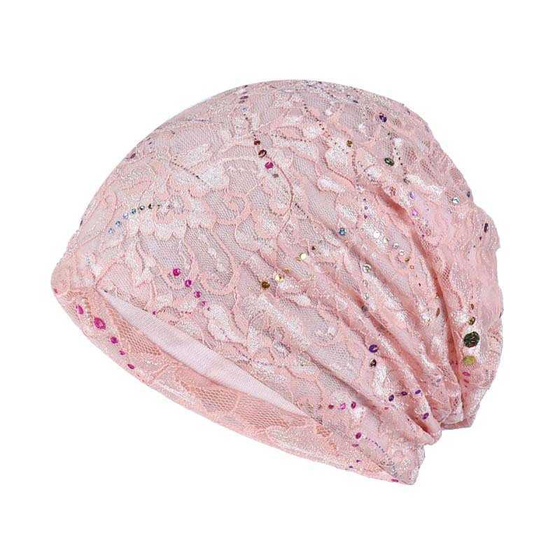 

HBP Baotou Hat Women's Lace Headband Hat Pullover Hat Spring and Summer Breathable Chemotherapy Headcap Pile Cap Air Conditioner Hat Moon Sleeping Hat, Pink