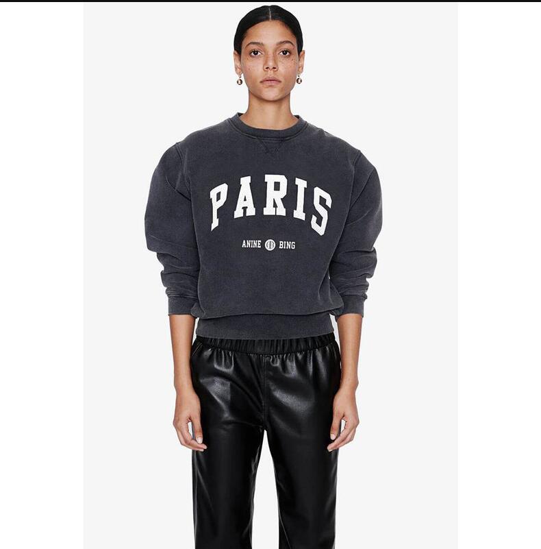 

New Anine Bing Women's Pullover Sweatshirts city Letter PARIS Burst Print Sweater Printed Washed Round Neck Cotton long sleeves Hoodie high quality, New york