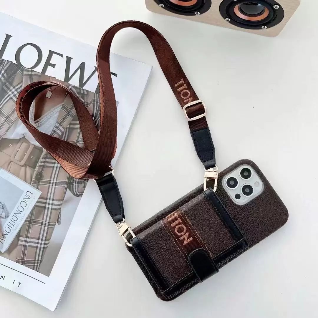 

Designer Card Pocket Official Wallet Phone Cases Handbag Cross Body for iPhone 14 13 12 11 Pro Max 14pro 13pro 12pro 11pro X Xs Xr 8 7 plus Brown Flower Case with Logo Box, #1