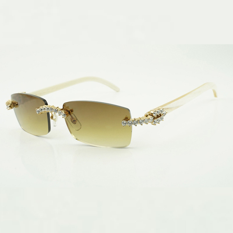 Classic 5.0 mm diamond sunglasses 3524012 with white buffalo horn arms glasses, Direct sales, size: 56-18-140 mm-image-920395163
