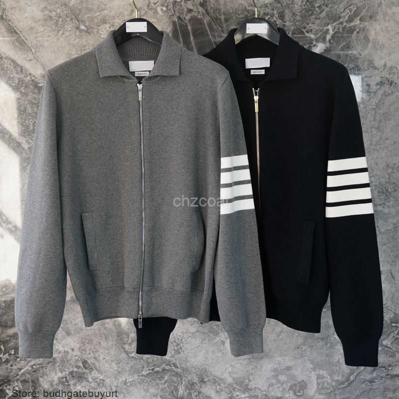 

2023 New TB Jacket Spring Men's And Women's Same Style Mens Slim Lapel Four Stripes Wool Knitted Coat Trend Jackets Thin Shirt Coat IZ7K, Dark gray