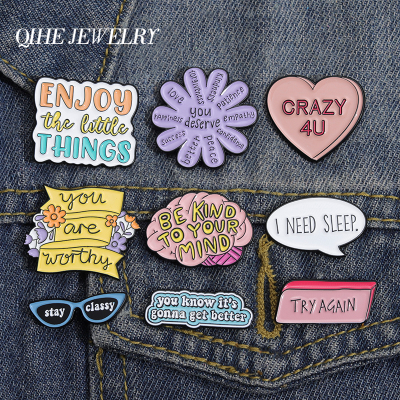 

Quote Enamel Brooches Pin Enjoy Classic Flower Sunglasses Custom for Friend Lapel Positive Energy Badges Pins Gift