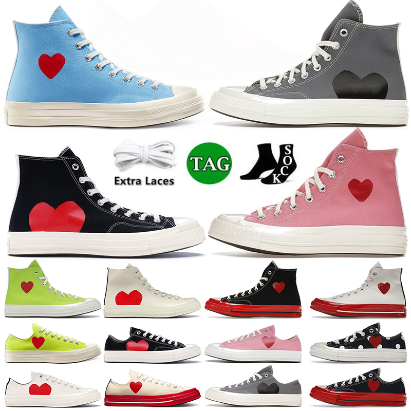 

Mens Womens Canvas Designer Shoes Plate-forme Casual High Low Comme Des Garcons Black White Pink Grey Blue Luxury Sneakers Trainers, Play polka dot white low