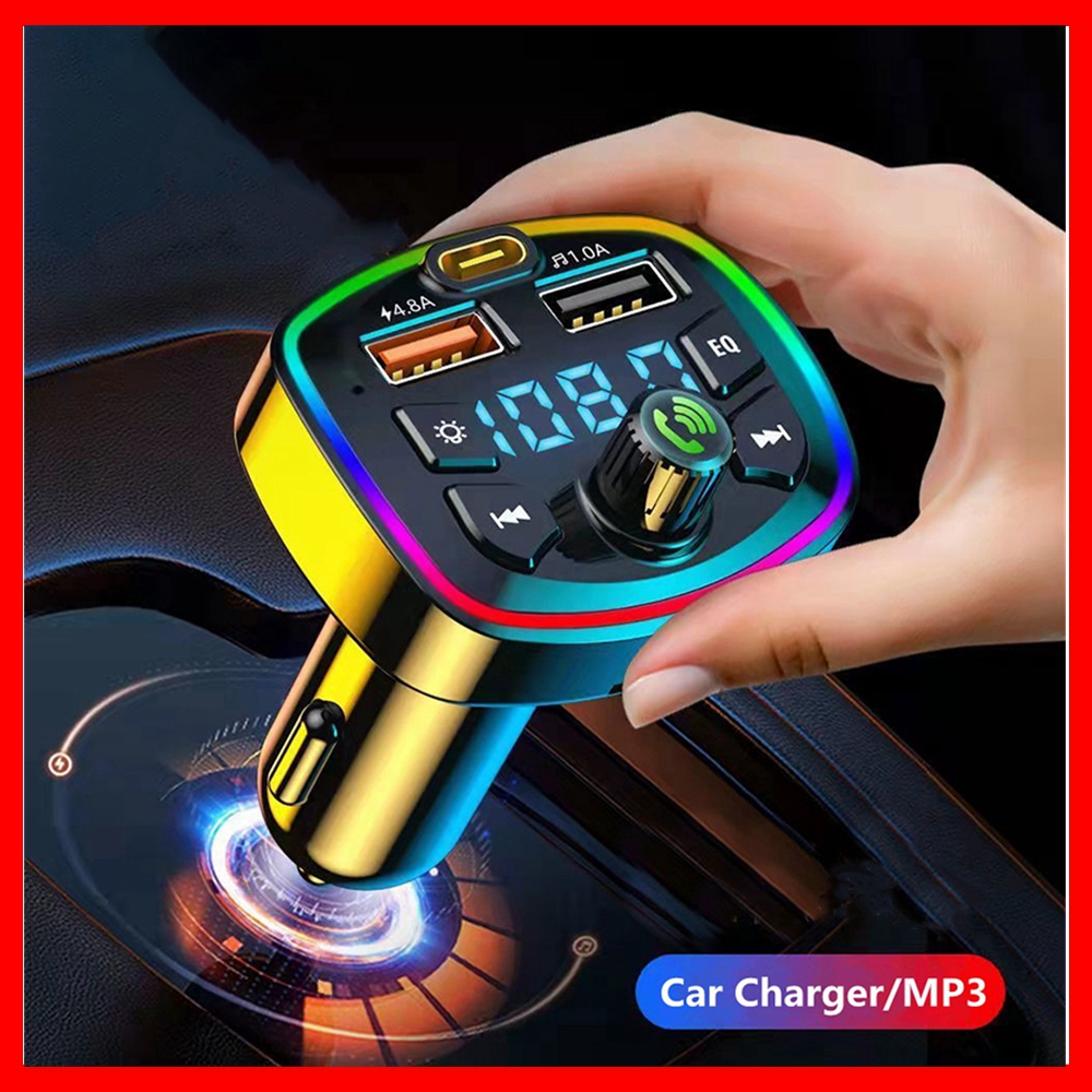 

4.8A Car Charger Fast Charging U Disk MP3 Player Bluetooth 5.0 FM Transmitter Hands-free Audio Receiver Dual USB PD Charger Car-Charge Car-Charger Car Charging Quick, Same as the photo