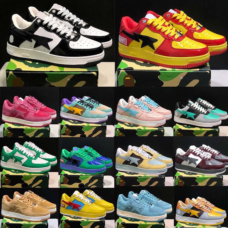 

2022 Sk8 Bapestas Mens Womens Casual Shoes A Bapestas Sta Low ABC Camo Stars White Green Red Black Yellow Sneakers Size 36-45