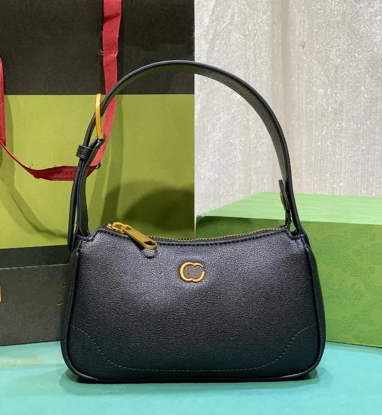 

7A Leather Designers Shoulder Bag Women Hobo Underarm Bags Croissant Thread Handbags Purse Classic Letter Hardware Adjustable Strap Gold Zipper, Black