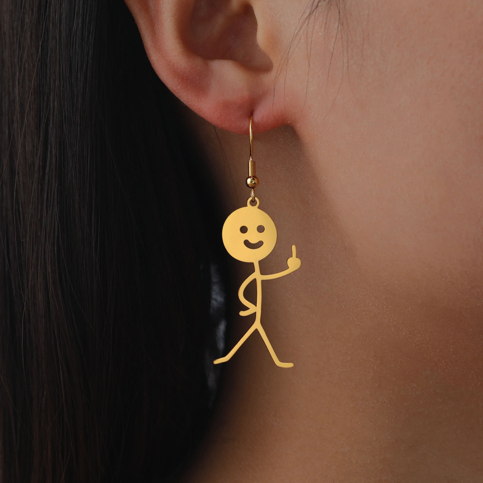 10 paires Catoon Spoof Moyen Doigt Guy Boucles D'oreilles Parodie Humanoïde Figure En Acier Inoxydable Boucle D'oreille Boucle Charme Bijoux Cade