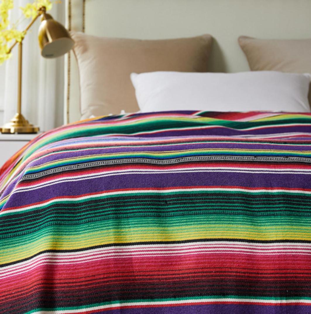 

Beach Blanket Beach Towel Tassels Throw Rug Mexican Style Blankets Picnic Handmade Striped Tablecloth 150*213cm