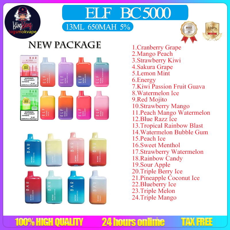 

Authentic Code Elf BC5000 Disposable E cigarettes Puff 5000 Vape Pen 13ml Dual Mesh Coil Cartridge Pods 650mAh Rechargeable Battery Vs Lost Marry Bar 5000 Puff