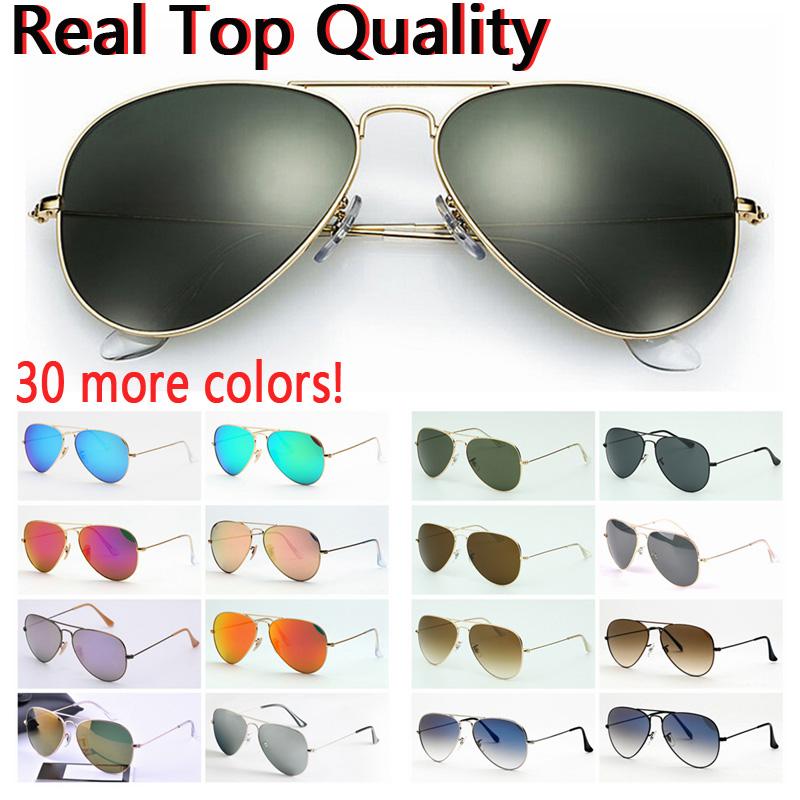 TOP Quality Eyeglass Pilot Sunglasses Men Women Fashion Real Glass Male Sun Glasses with Leather Oculos De Sol