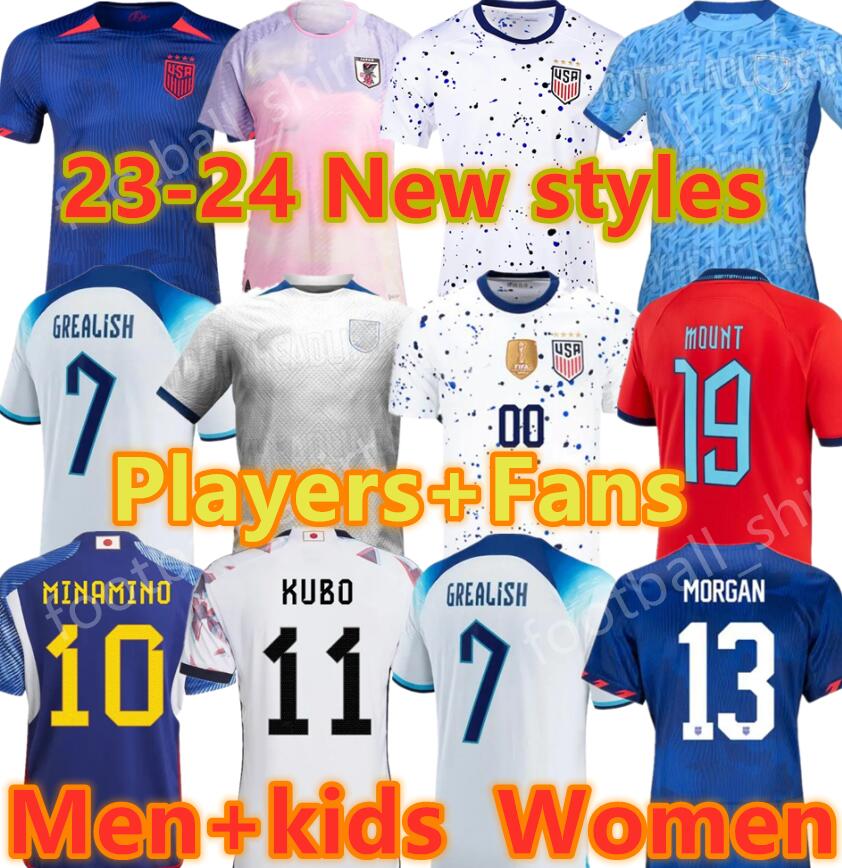 

2023 2024 USAS USWNT England Soccer Jerseys Children's Set PULISIC MORGAN Japanese Football Shirt TSUBASA KANE Women's 23/24 Four Star Player Edition USWNT World Cup, Adult
