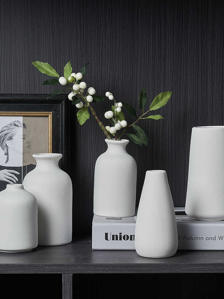 Vases White ceramic vase home decoration retro vase simple ins Nordic ceramic vase artistic design vase flower arrangement vase P230411-image-858167232