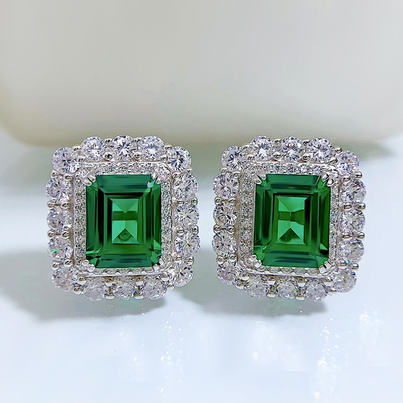 

Statement Emerald Diamond Stud Earring 100% Real 925 sterling silver Promise Wedding Earrings for Women Promise Party Jewelry