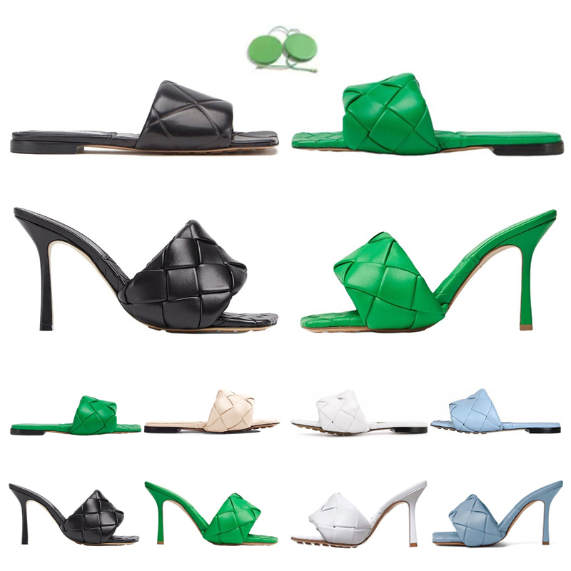 

2022 Woman Fashion Lido Sandals Square Toe High Heels Open-toe Woven Flat Slippers Designer Summer Beach Party All-match Stylist Shoes Heel size, Color#4