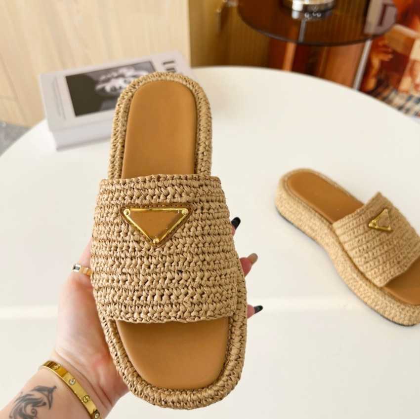 

Women Ladies Platform Slippers Raffia Straw Sandal Made in Italy Triangle Buckle Mules Thick Bottom Heels Slides Beige Black White Classic Slip On Espadrilles Shoes, Ympd410-2