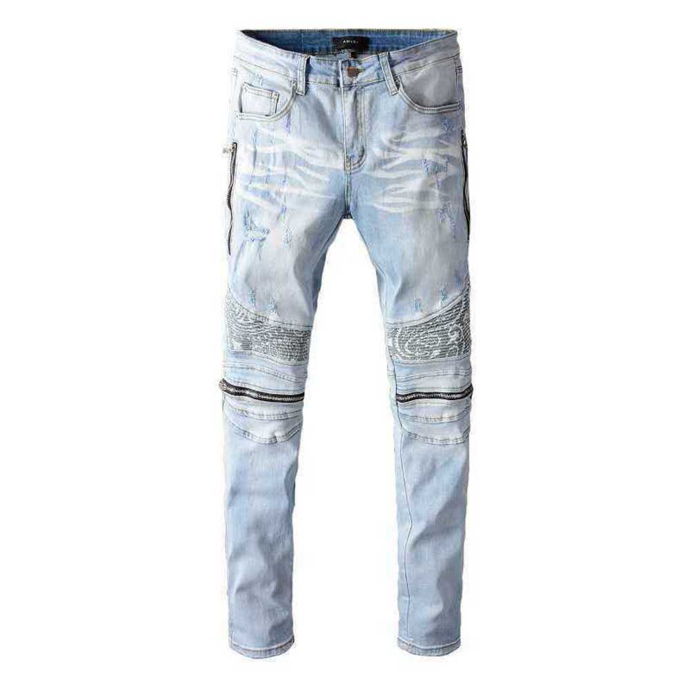 

Fit amirly Style Men's Ripped Jeans Blue Designer Fashion Brand Pants Light Cool Slim Stylish Leisure Patch 11CV, Light blue