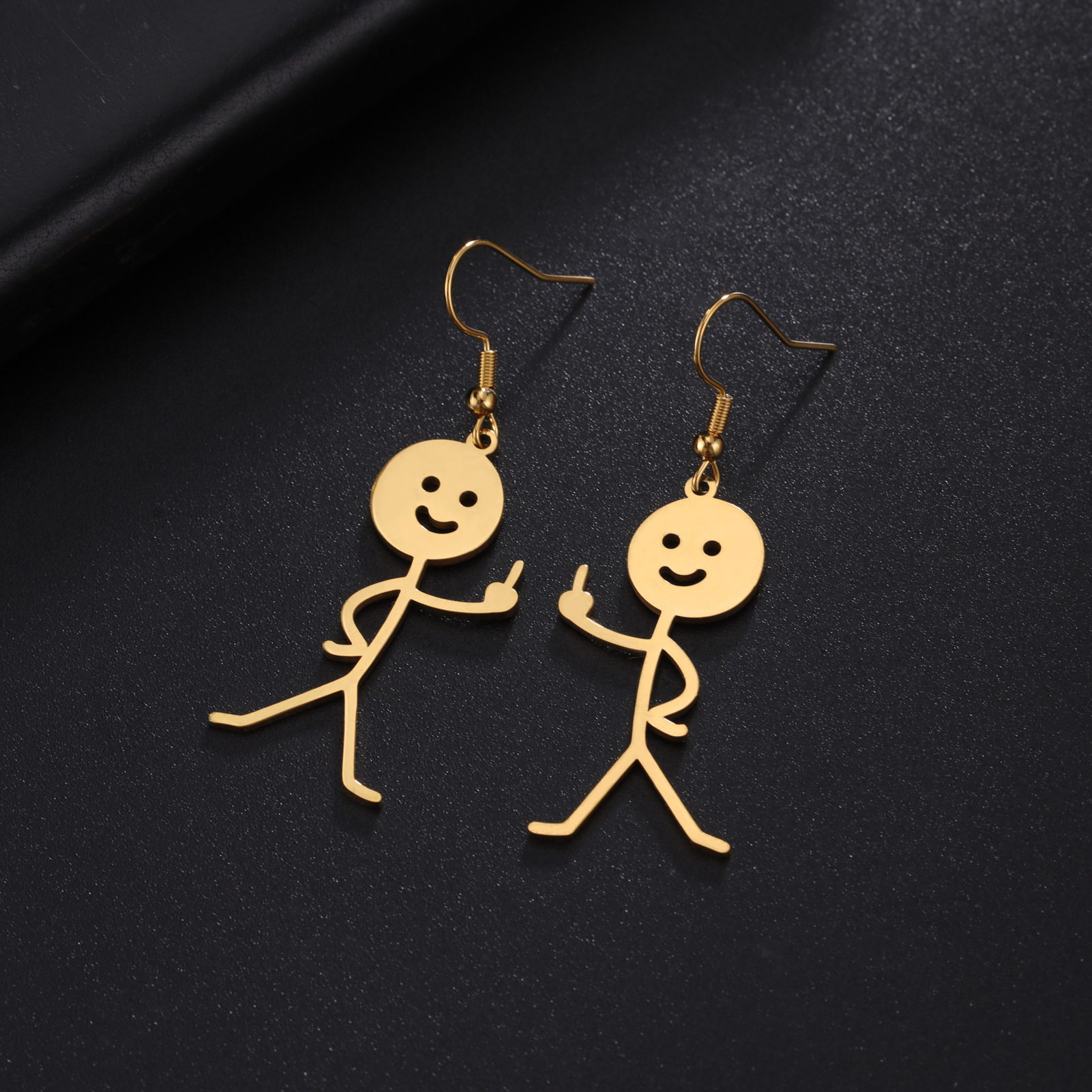 Catoon Spoof Middle Finger Guy Earrings Parody Humanoid Figure Stainless Steel Earring Loop Charm Jewelry Gifts for Friends-image-858276556