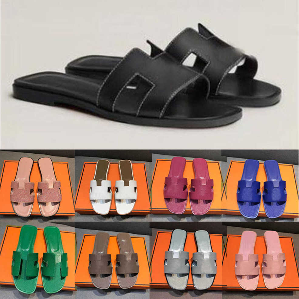 

New Designer Oran Sandal Women Slippers Ladies Flat Low Heel Slides Lychee Skin Fashion Luxury Scuffs Indoor Outdoor Summer Beach Sandals, 1 (25)