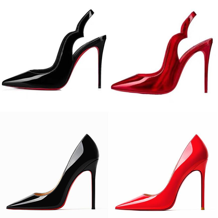 

Sandals for Brand High Heels Shoes Red Shiny Bottoms Pointed Thin Heel 8cm 10cm 12cm Nude Black Neon Patent Leather Summer Luxury Classics Wedding Shoes with Bag 34-44