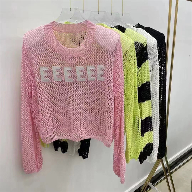 

Women Designer Hollow Out Pullovers Sun-proof All-match Smock Womens Summer All-match High Street Knits Sweater Blouses Retro Style Solid Sexy, Black
