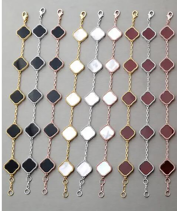 

Lucky Four Leaf Clover Bracelets Womens 5 Flower Bracelet Chain Personalised Bangle Links Silver Braclets Rosy Silver Gold Bangles Chains 18k Gold Braclet