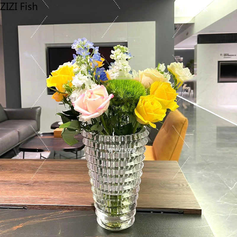 Vases Bright Crystal Vase Terrarium Decor Transparent Glass Flower Pots Decorative Flower Arrangement Desk Decoration Hydroponics Vase P230411-image-858173417