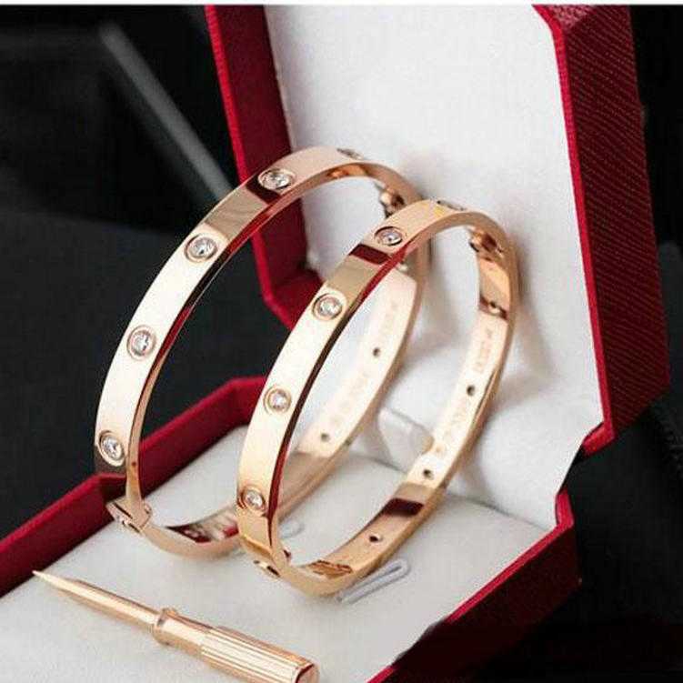 

Love Bracelet Design Bangle Women Men 4cz Titanium Steel Bracelets for Lover Gold Silver Rose Fashion Bracelet Luxury Jewelry with Velvet Bag