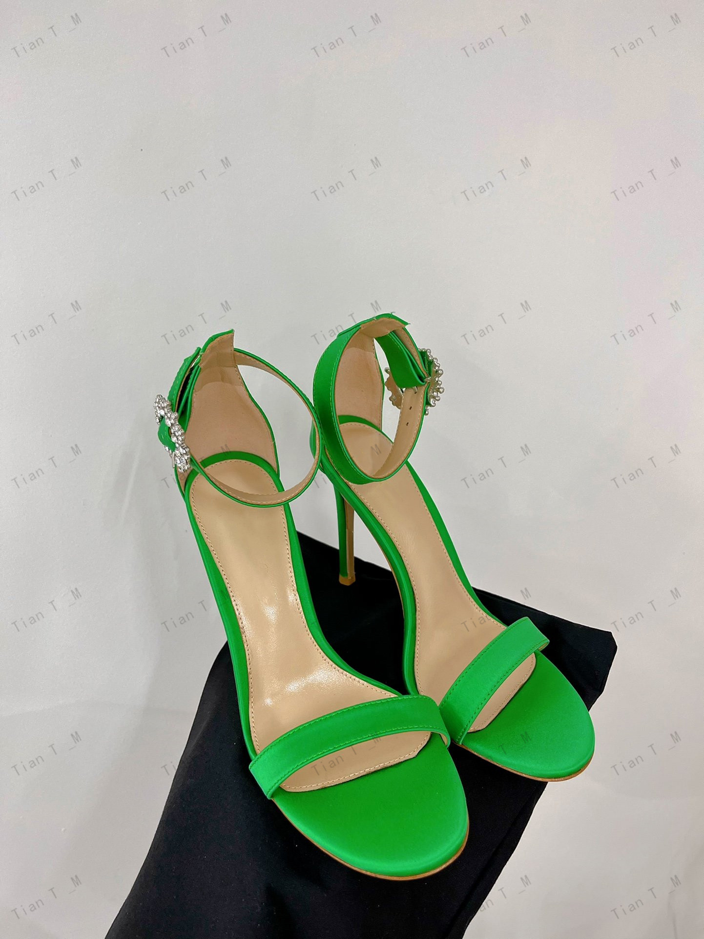 New Arrival Women's High Heel 10cm silk Elegant Style Sandals Genuine Leather Open Toe pumps Slides Mixed Sheepskin Design ankle strap buckl-image-903964666
