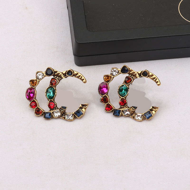 18K Gold Plated 925 Silver Brand Designers Double Letters Stud Geometric Famous Women Colorful Crystal Rhinestone Pearl Earring Wedding Party Jewerl