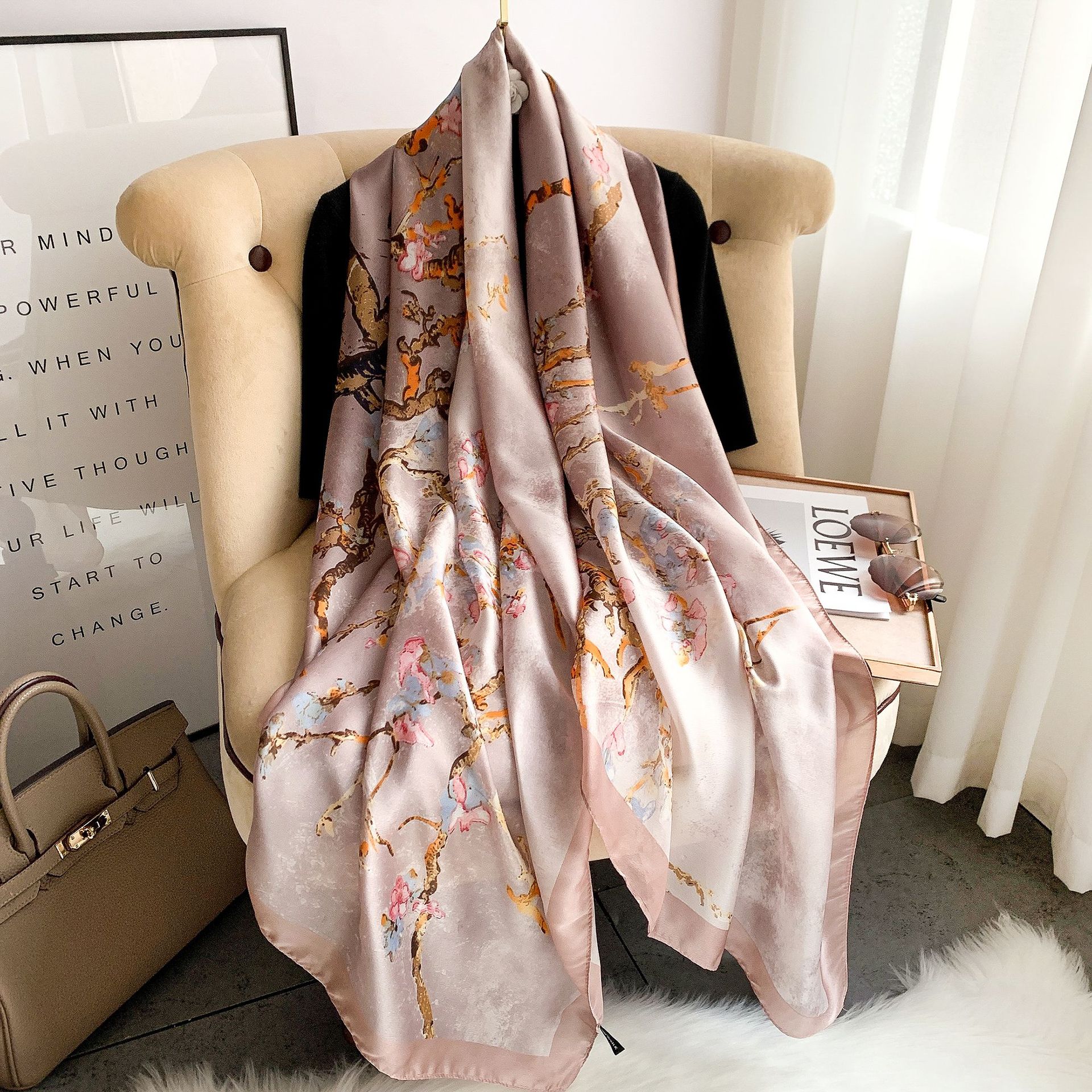 

Charm Silk Scarf Silken Scarves High quality Shawl Long Neck Scarfs Women Fashion scarve Foulard Luxury Muffler Gifts Supplies 90*180cm