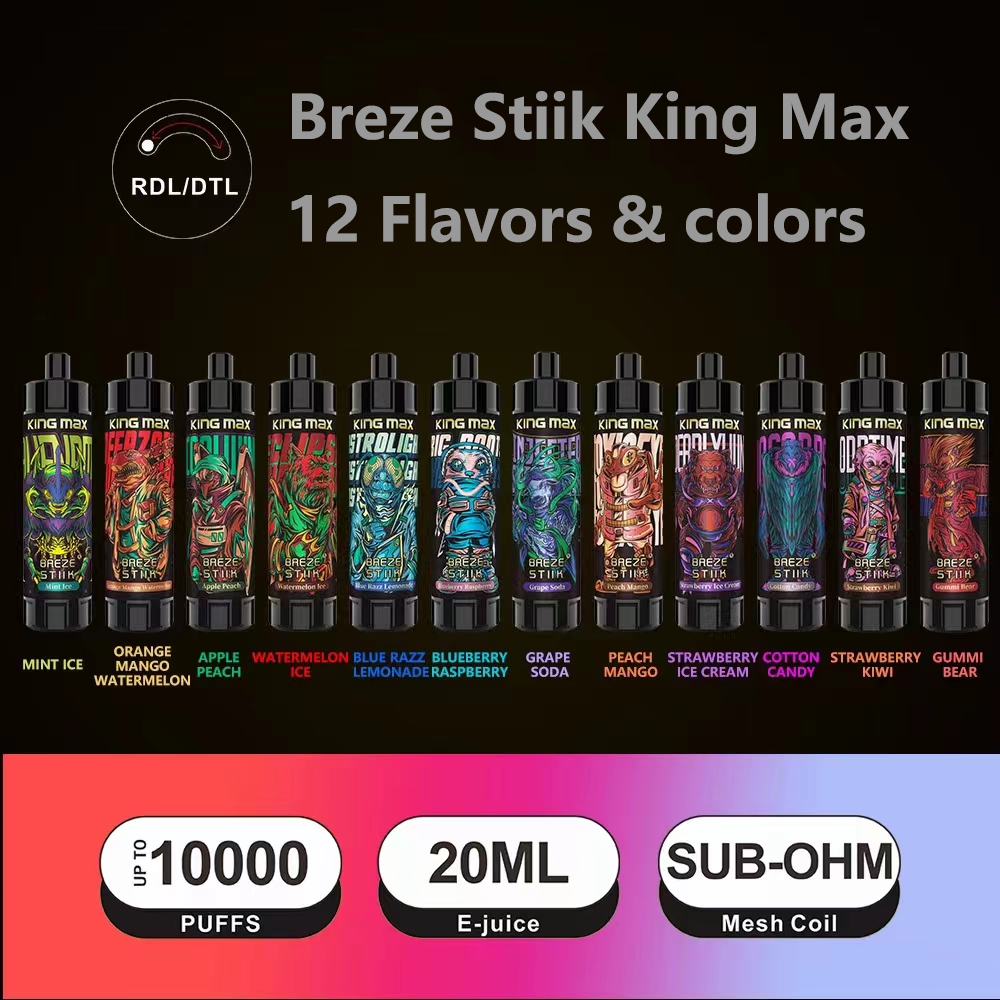 

new disposable vape 10000 puffs 12 flavors e cigarette vape device ecig sub-ohm mesh coil 20ml pod disposable cigarette Breze Stiik King Max rechargeable vapes pen