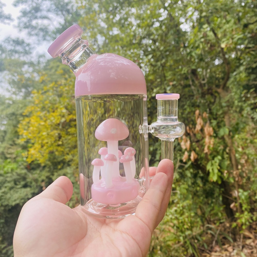 

7 inch pink mushroom glass dab rig wholesale new unique glass water pipe bong