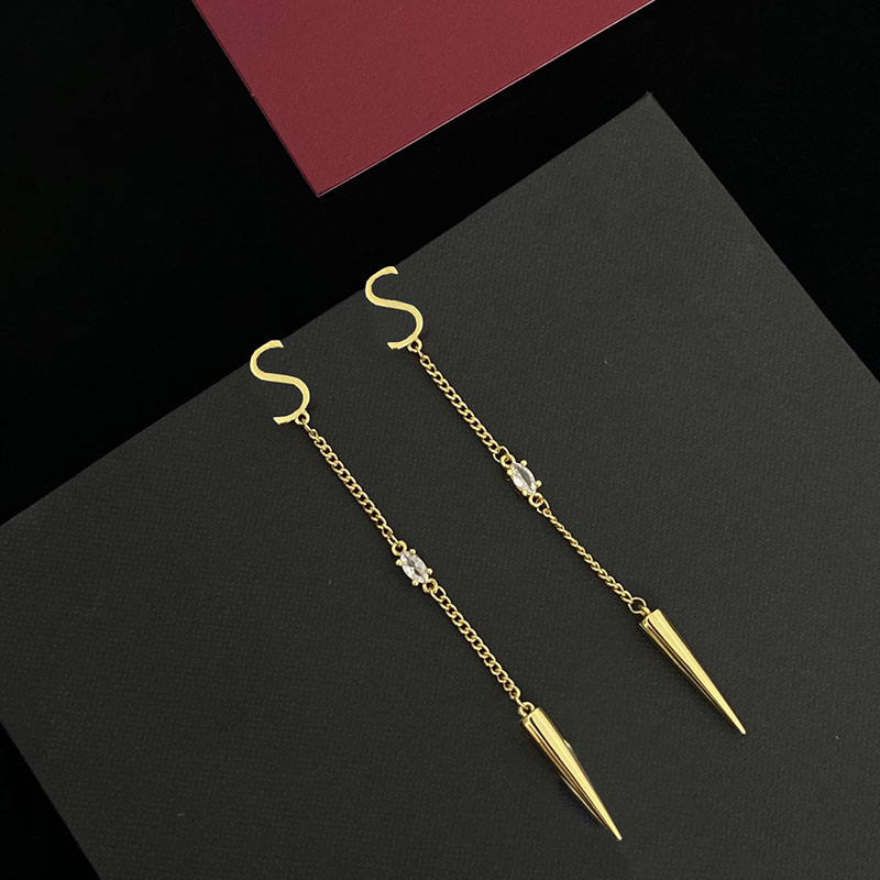 

Womens Dangle Earrings Designer Diamond Chandelier Earring Simplified Letter Long Chain Earrings High Quality Jewelry