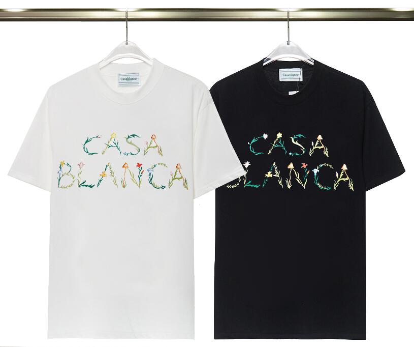 

AY826 classical white casa designer t shirt summer short sleeve floral print casablanca men women tshirt tee mens clothes, Black