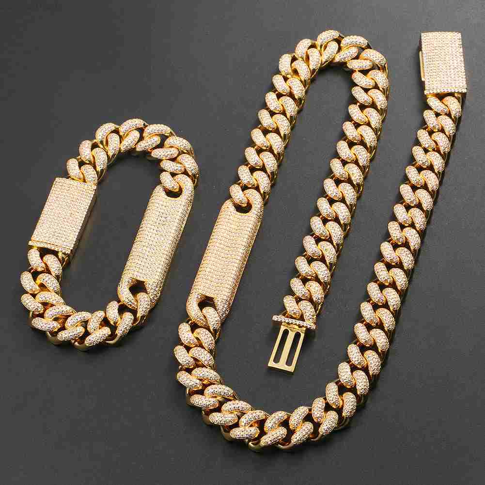 Custom Hip Hop Jewelry 10mm Solid Gold Plated Brass Cz Stone Iced Out Long Strip Cuban Link Chain Necklace-image-858582269