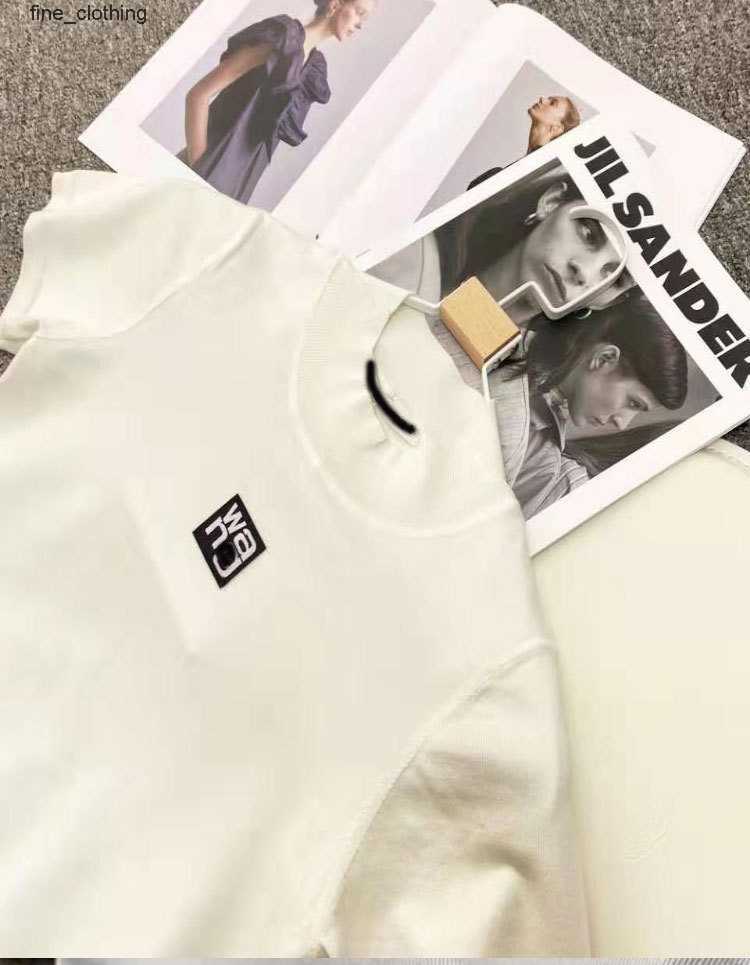 

2023 Spring aw Summer New Small Standing Neck Letter Embroidery Top Short wang Sleeve T-shirt Women' Short wonmen Umbilical t shirt, White