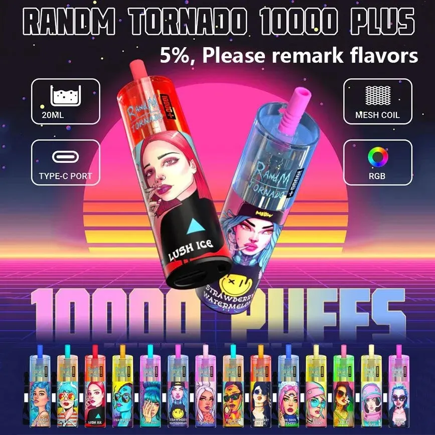 

Original RandM Tornado 10000 Plus Disposable Vape Pen E Cigarette 1000mah Rechargeable Battery Airflow Control Mesh Coil 10K 20ml Prefilled Pod 14 Flavors Fast Send