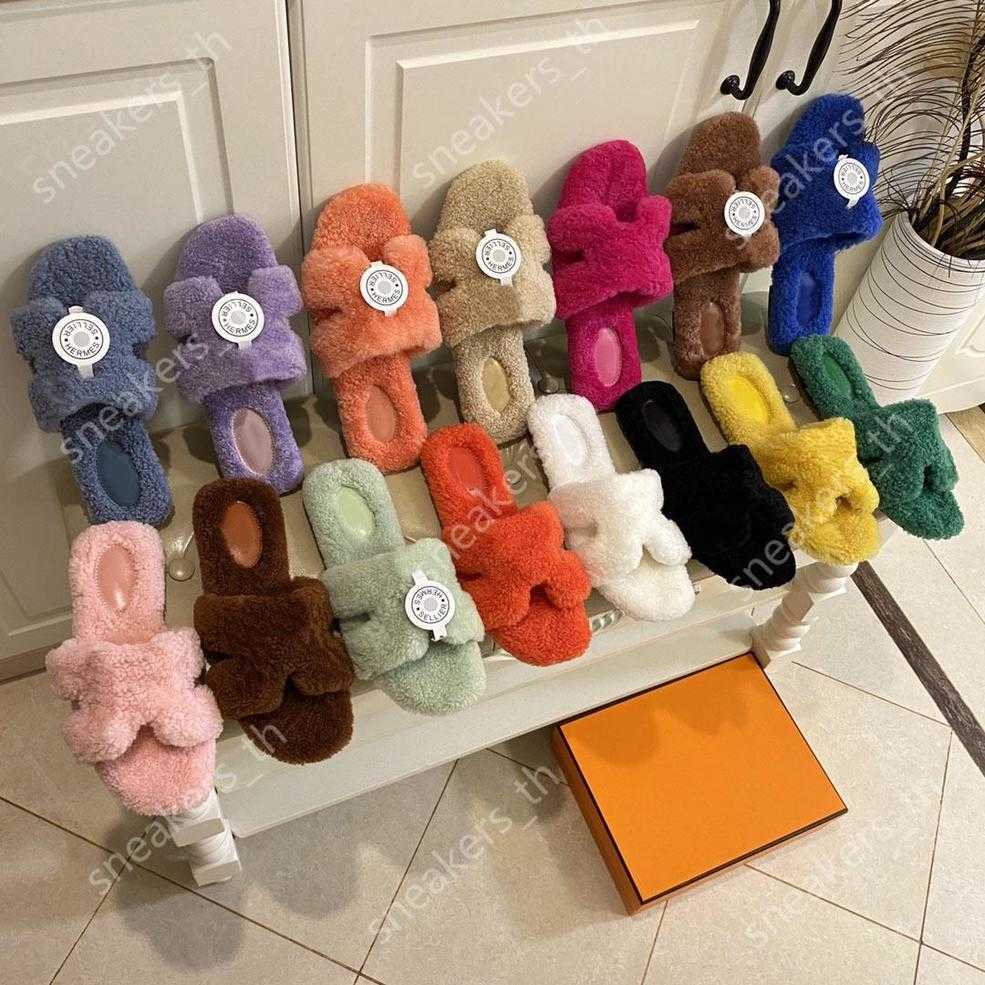 

With Box Designer Sandals Women Wool Slippers Flat Sheepskin Slides Warm Fluffy Furry Sandal Comfortable Autumn Winter Home Oran Slipper oI, Color7