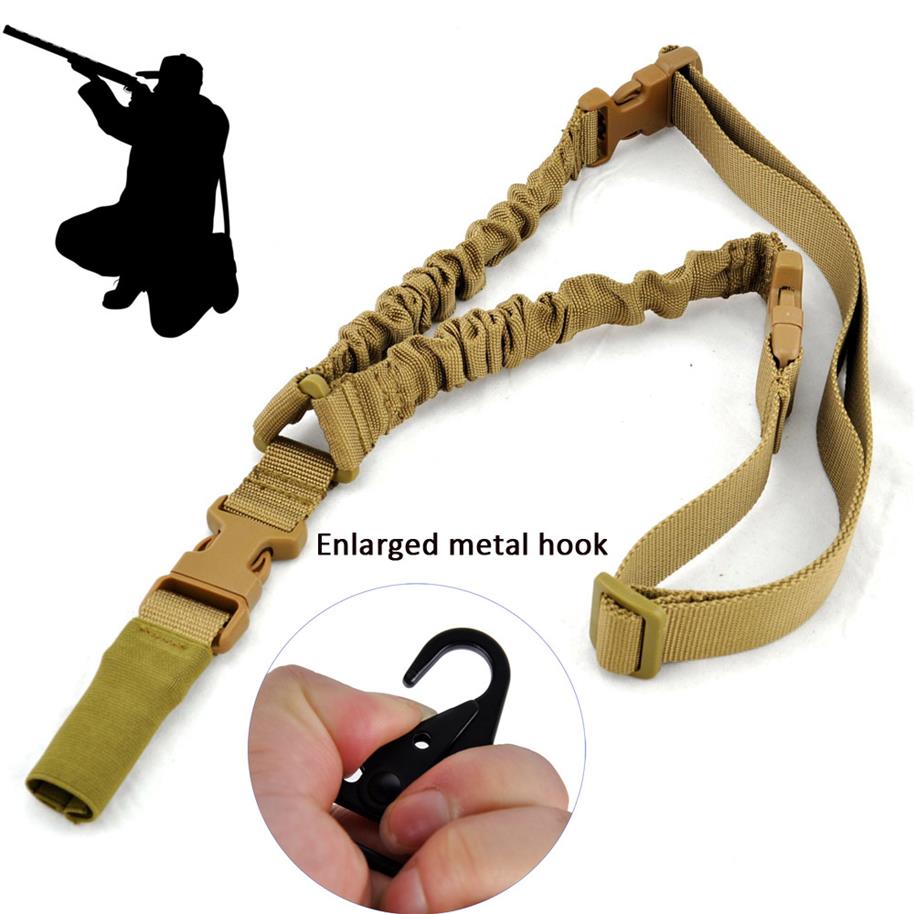 

Whole New Tactical One Single 1 Point Bungee Rifle Gun Sling Airsoft Adjustable length strap with enlarged metal clip shi315S, Multi-color