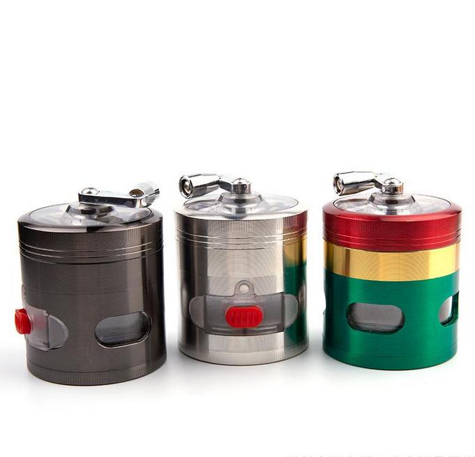 

Tobacco Smoking Herb Grinders Four Layers Aluminium Alloy material 100% Metal dia 63mm have 7 styles mixed color With Clear Top Window Lighting Grinder