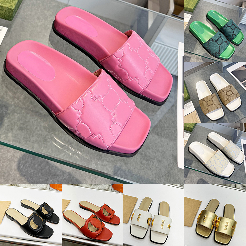 

2023 Summer Slippers For Womens Ladies Fashion Luxury Brands Slides Flats Floral Letters TwoG Low Heels Sliders By Leather Fabric Mules pantoufle