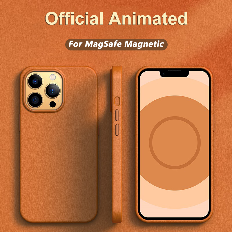 

With Official Animation For Magsafe Leather Magnetic Case For iPhone 13 14 Pro Max Mini Plus Shockproof Phone Cases Accessories, Wisteria color