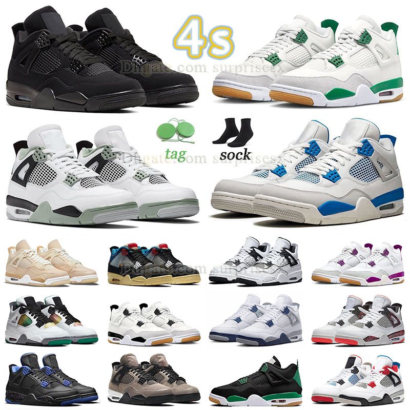 

new pattern 4s basketball shoes jumpman 4 pine green sapphire black cat seafoam men women sneaker shimmer rasta red thunder royalty pure money canvas red cement bred, J04 36-47 lightning